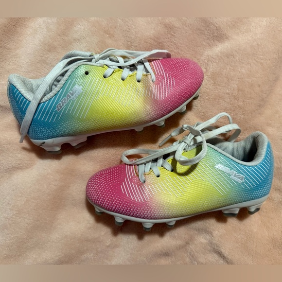 Brava Girls Kids Gradient Soccer Shoes Cleats - Pink, Yellow, Blue 12 - Picture 1 of 4